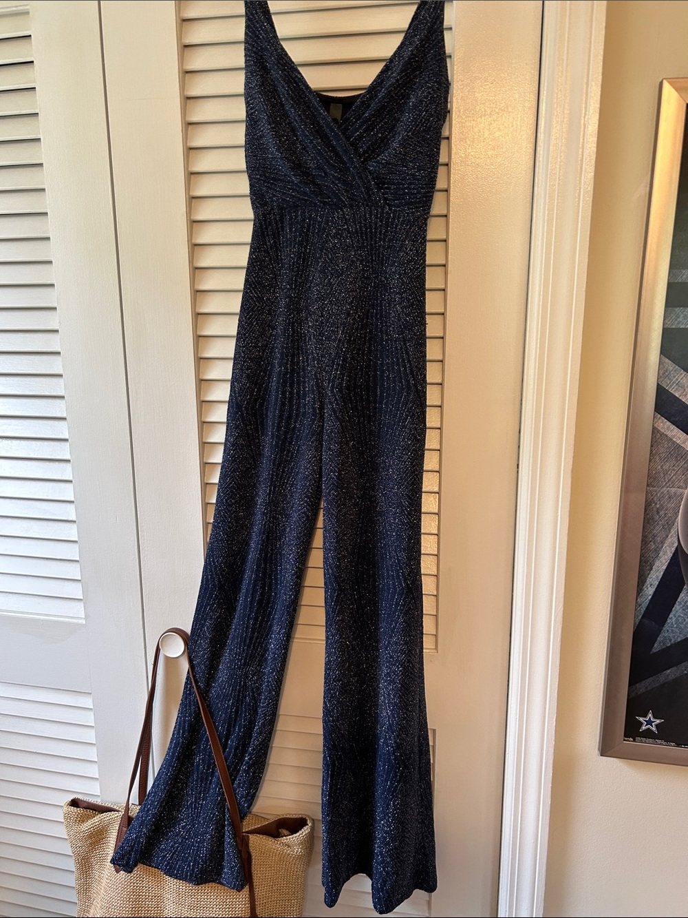 Alya Sparkling Navy V-Neck Wide-Leg Jumpsuit
